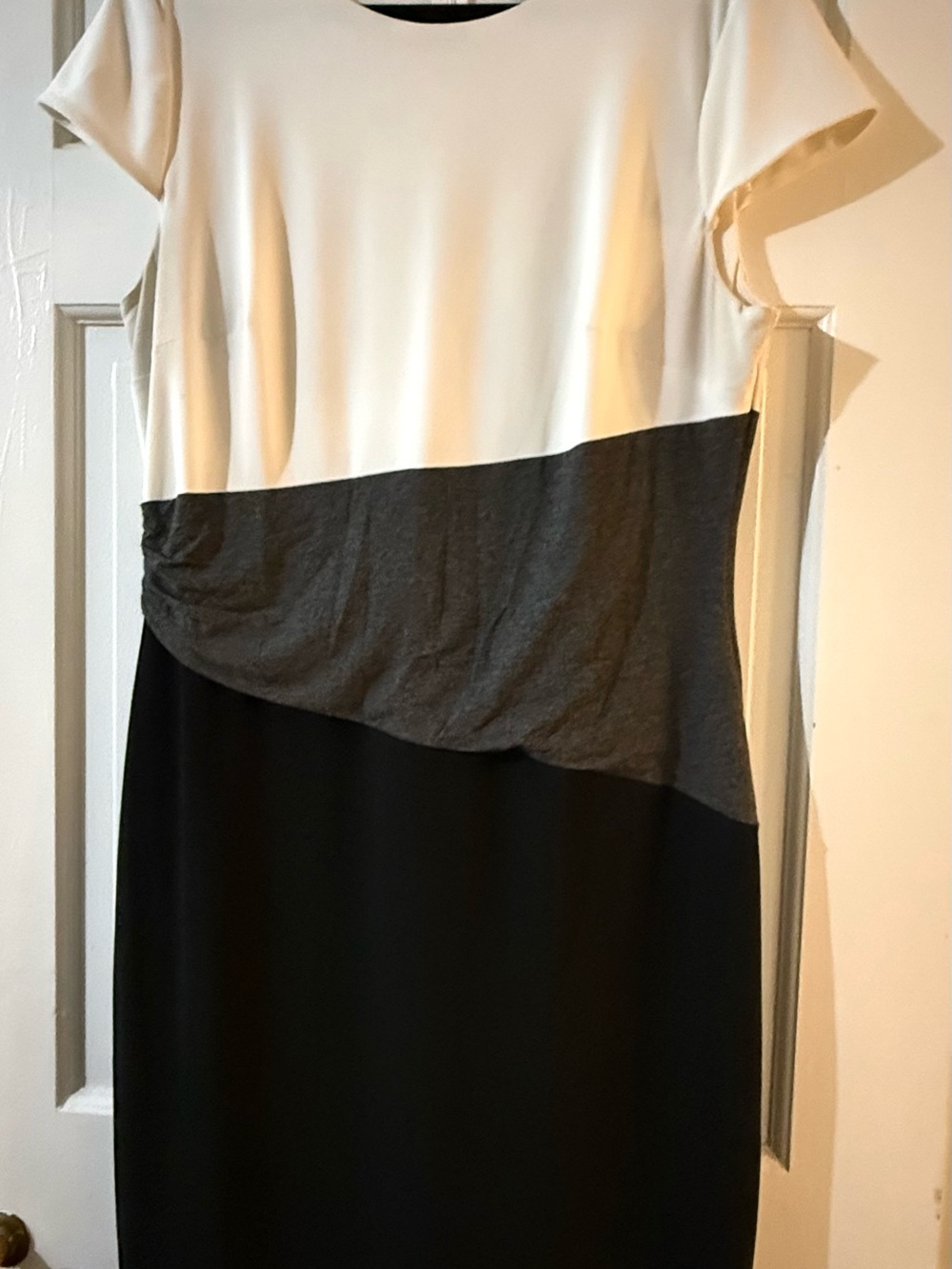 Lauren Ralph Lauren Ivory, Gray & Black Colorblock Midi Dress